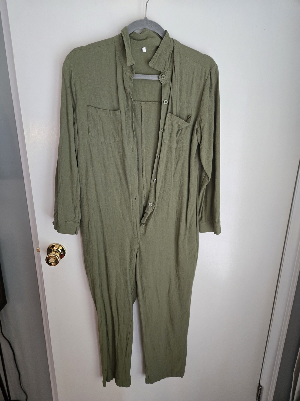 Utility Olive Long-Sleeve Jumpsuit